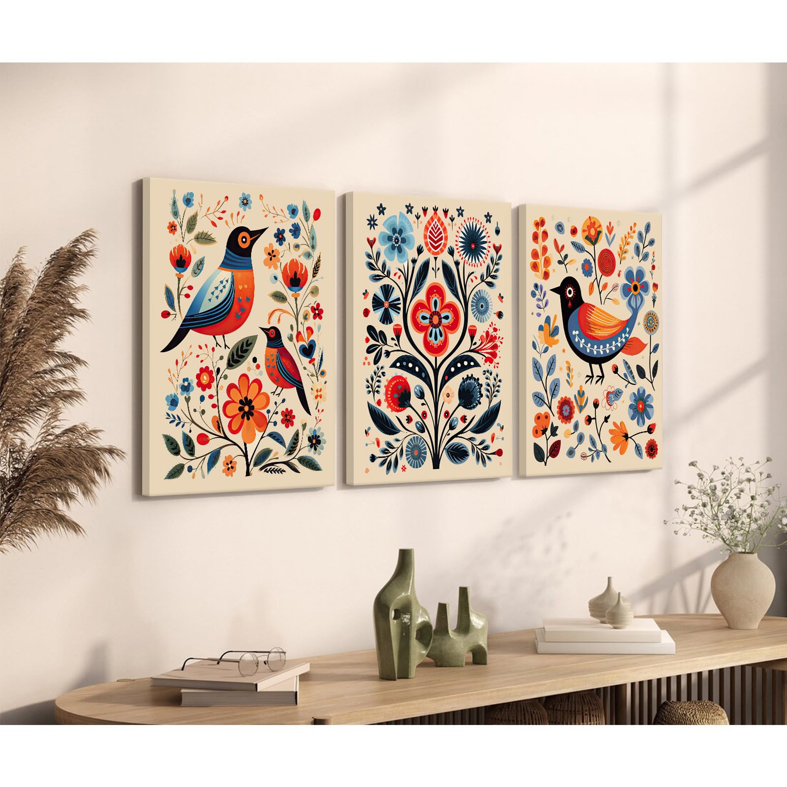 Amazon.com: Scandinavian Folk Wall Art Nodic Flower Canvas Wall
